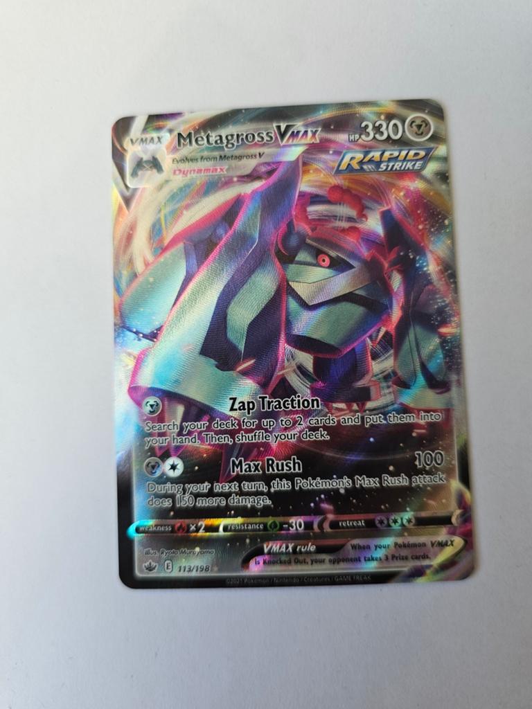 Metagross VMAX 113/198 Pokémon Kaart - Prachtige Staat, Ophalen of Verzenden, Zo goed als nieuw, Losse kaart, Foil