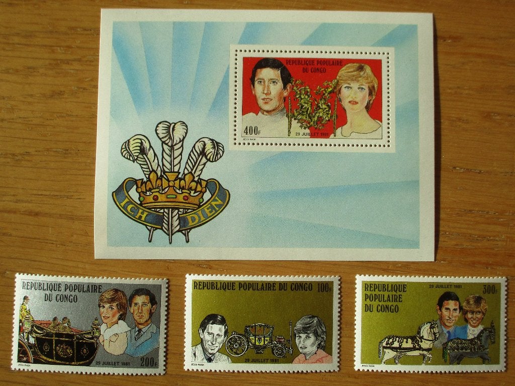 Congo, serie en blokje Royal Wedding Diana & Charles, 1981, Verzenden, Postfris, Koningshuis