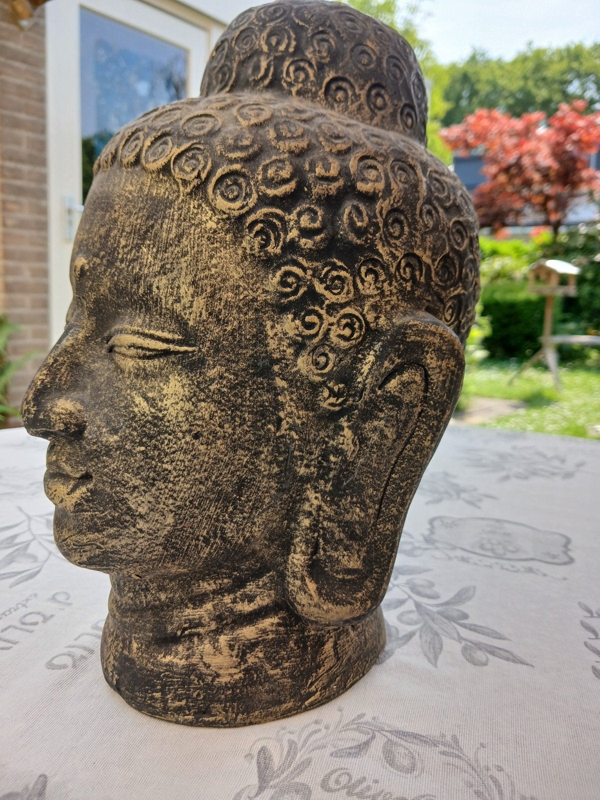 Boeddha hoofd decoratie - Steen/keramiek, Ophalen of Verzenden, Gebruikt, Steen/keramiek, Goud