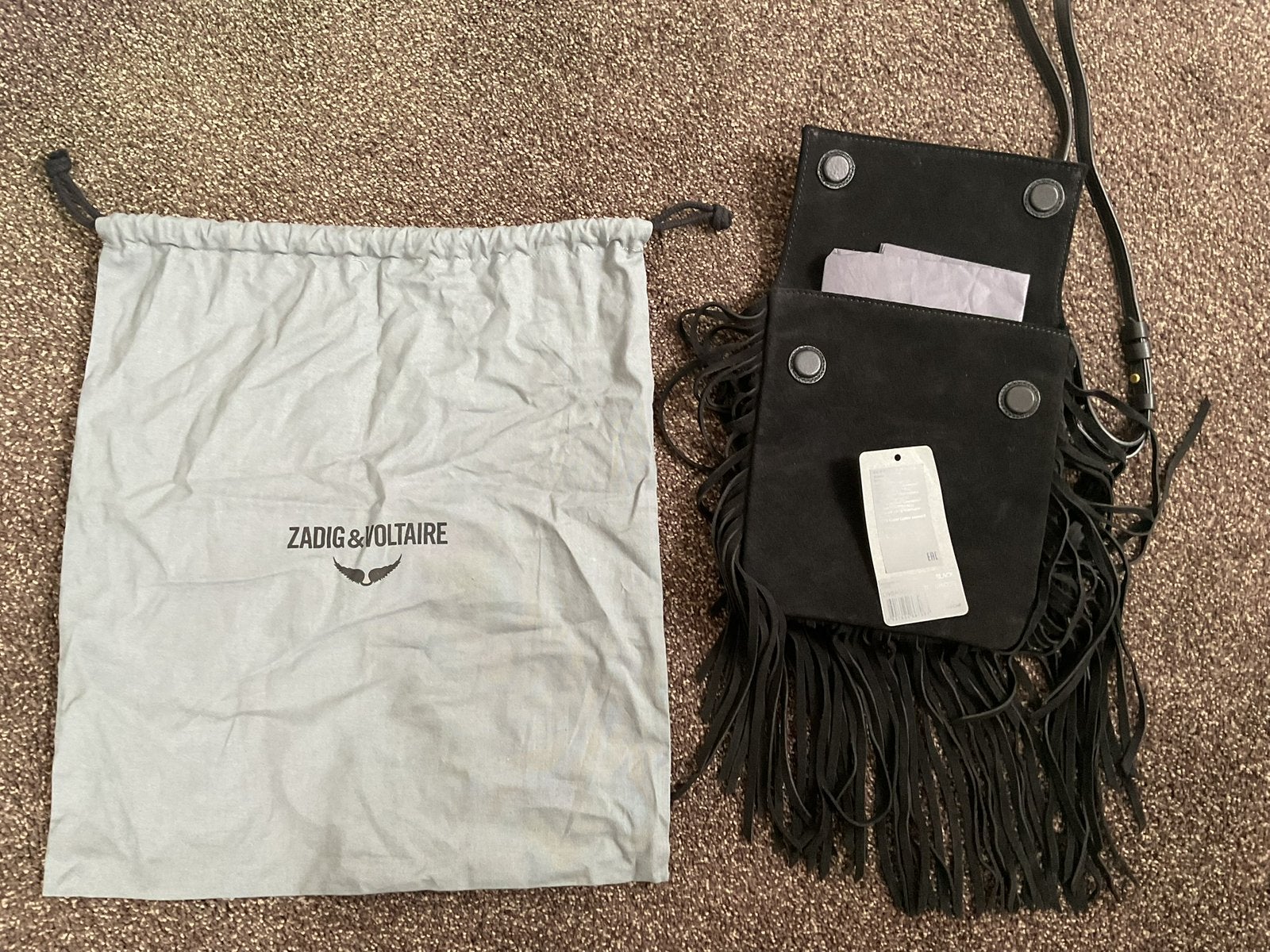Zadig & Voltaire zwarte suede fringle tas nieuw, Ophalen of Verzenden, Nieuw, Zwart