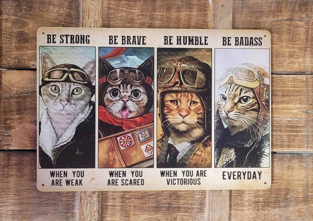 Katten brave strong humble reclamebord van metaal wanddeco, Info@deconoord.nl, Deco Noord, Nieuw, Ophalen of Verzenden