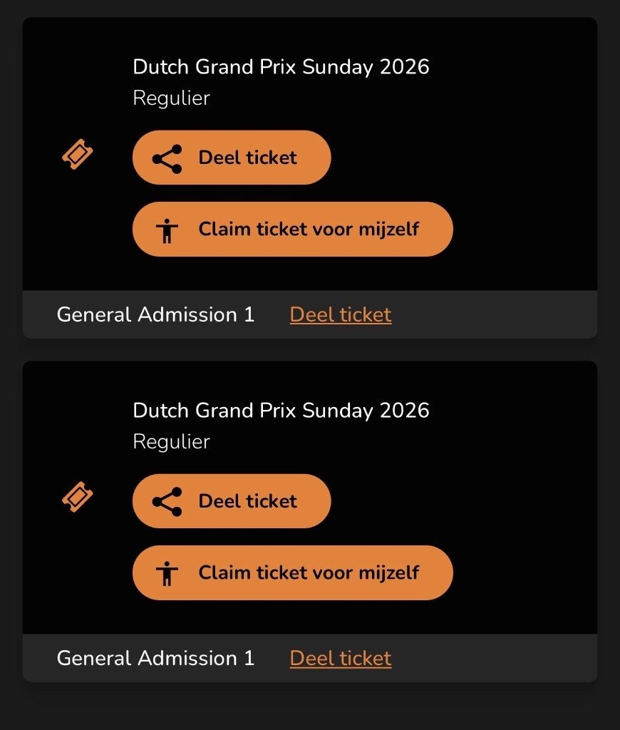 2x F1 DutchGP Zandvoort–Zondag Raceday + Parkeren & Transfer, Twee personen