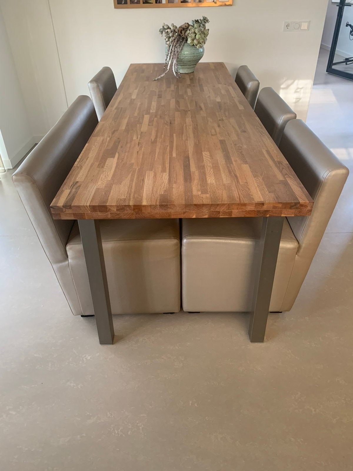 Champagne kleurige eetkamerstoelen en bankje, Huis en Inrichting, Ophalen, Overige materialen, Gebruikt, Overige kleuren