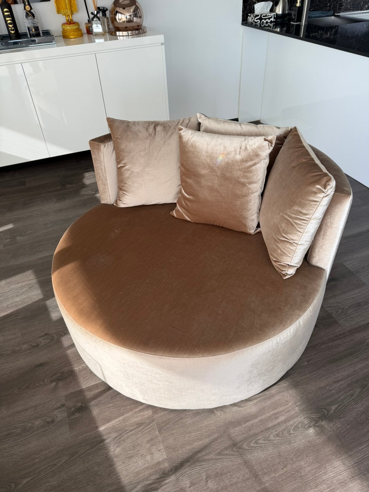 Loveseat Champagne Glans Stof, Ophalen, Tweepersoons, 75 tot 100 cm, Zo goed als nieuw