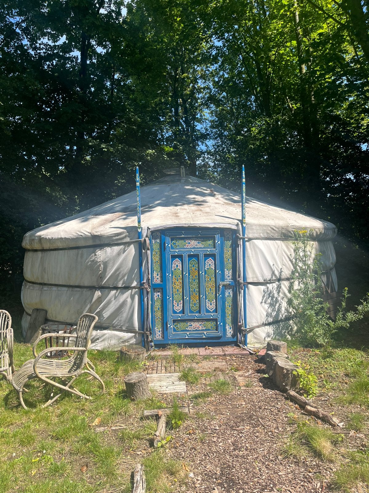 Yurt (6m) met vloer en pelletkachel, Ophalen, Overige materialen, Gebruikt, Overige typen