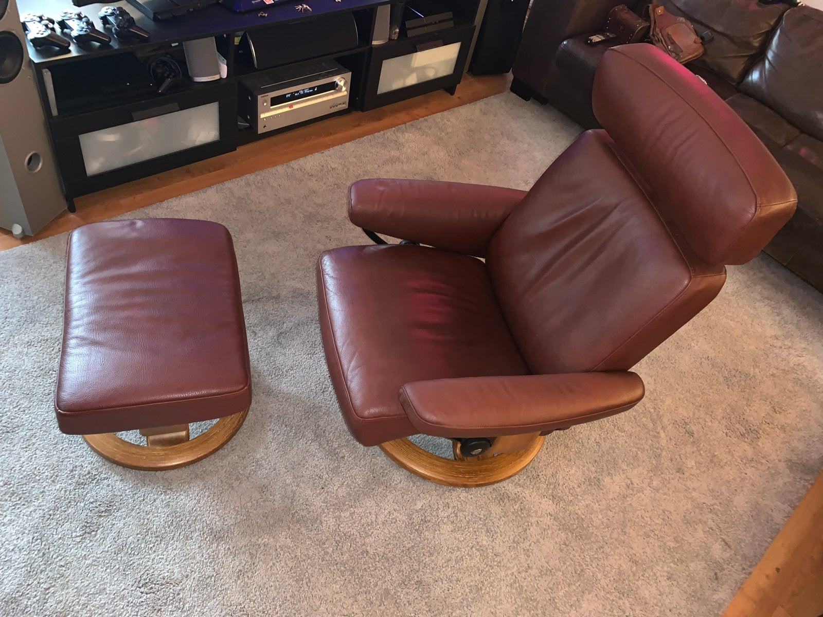 Stressless Fauteuil met voetenbankje - verstelbaar leer, Ophalen of Verzenden, Gebruikt, Leer, 75 tot 100 cm