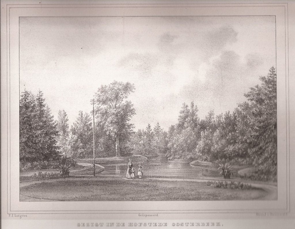 Gezigt in Hofstede Oosterbeek Den Haag ca. 1850, Origineel, Architectuur, Ophalen of Verzenden, 20 cm