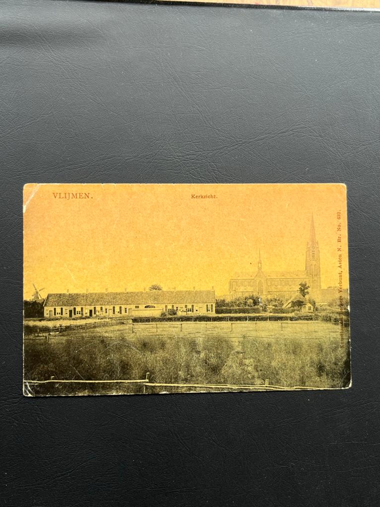 Vlijmen Kerkzicht panorama - Tulpkaart Berkers Verbunt, Ophalen of Verzenden, Voor 1920, Gelopen, Noord-Brabant