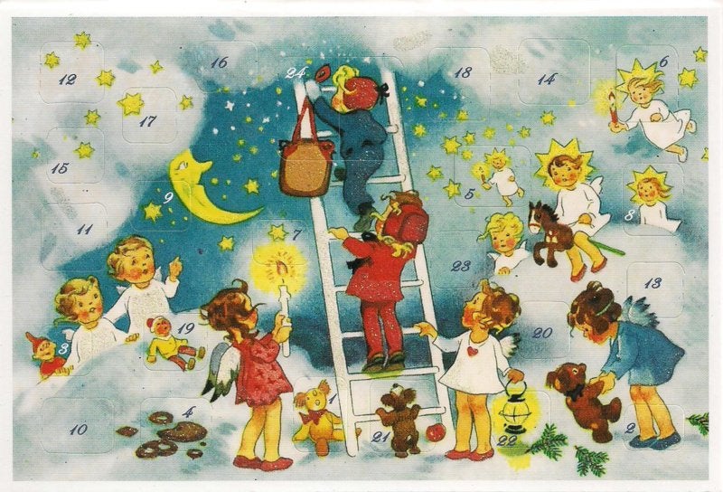 Adventskalender Kaart: Met een trapje naar wolken - 12408, Ophalen of Verzenden, Nieuw