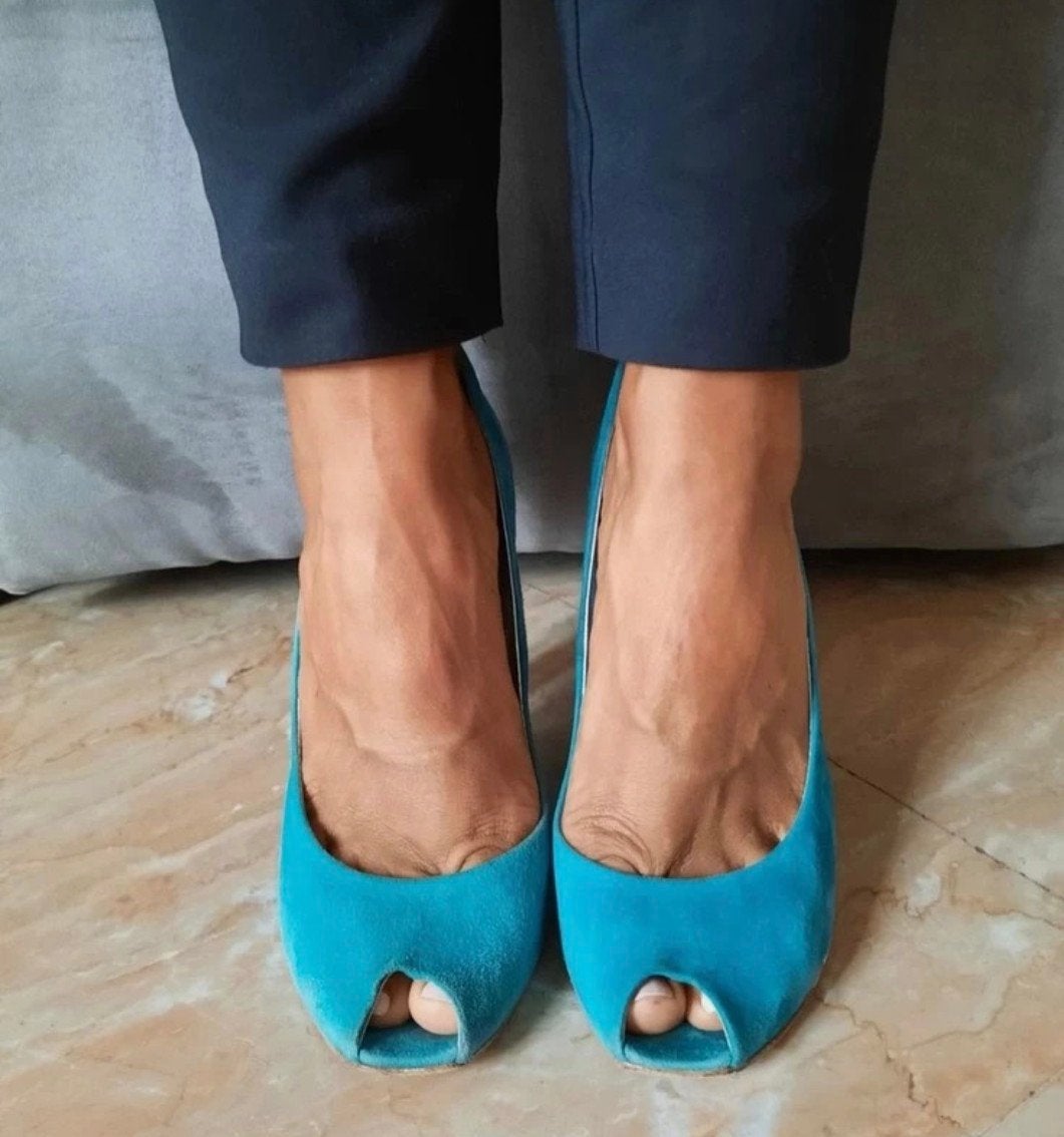 Leuke retro vintage  pin up gedragen hakjes maat 39, Pumps, Verzenden, Blauw, Toite