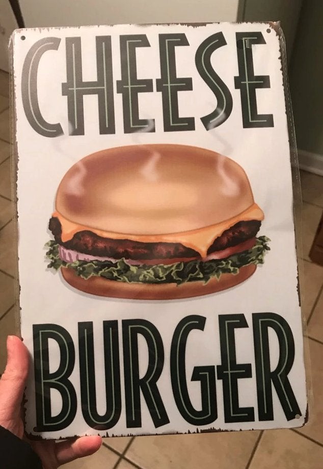 Cheeseburger Vintage Metalen Bord (Plaat Retro Hamburger), Verzenden, Nieuw, Wandbord of Wandpaneel
