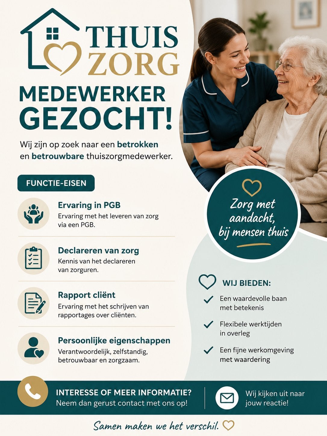 Thuis zorg medewerker gezocht, Vacatures, Vacatures | Gezondheidszorg, MBO, Vanaf 5 jaar, Overige vormen, 33 - 40 uur
