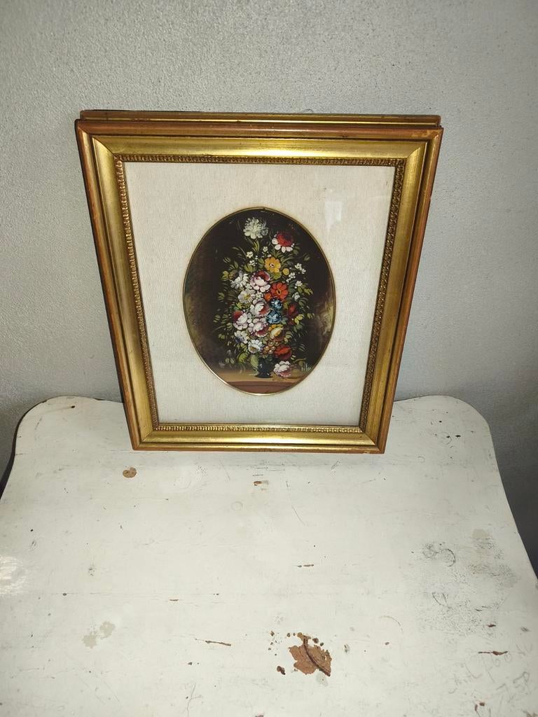 Oud olieverf schilderij bloemen stilleven * schapenweide, Ophalen of Verzenden