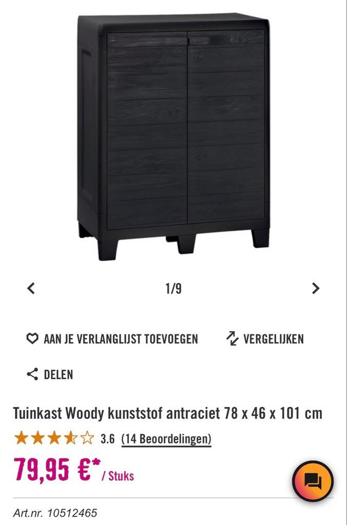 Tuinkast Woody kunststof antraciet, Tuin en Terras, Ophalen, Zo goed als nieuw, Kunststof, Overige typen