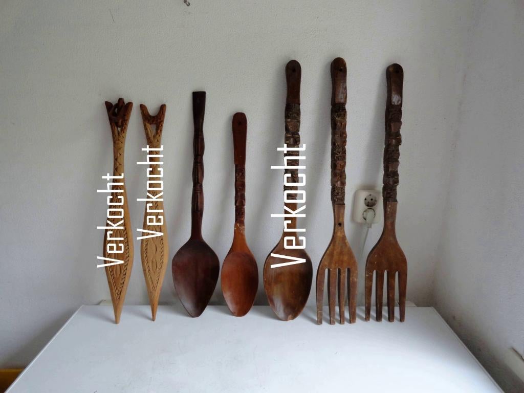 Lepels en vorken, grote houten voor sier aan muur, Ophalen of Verzenden