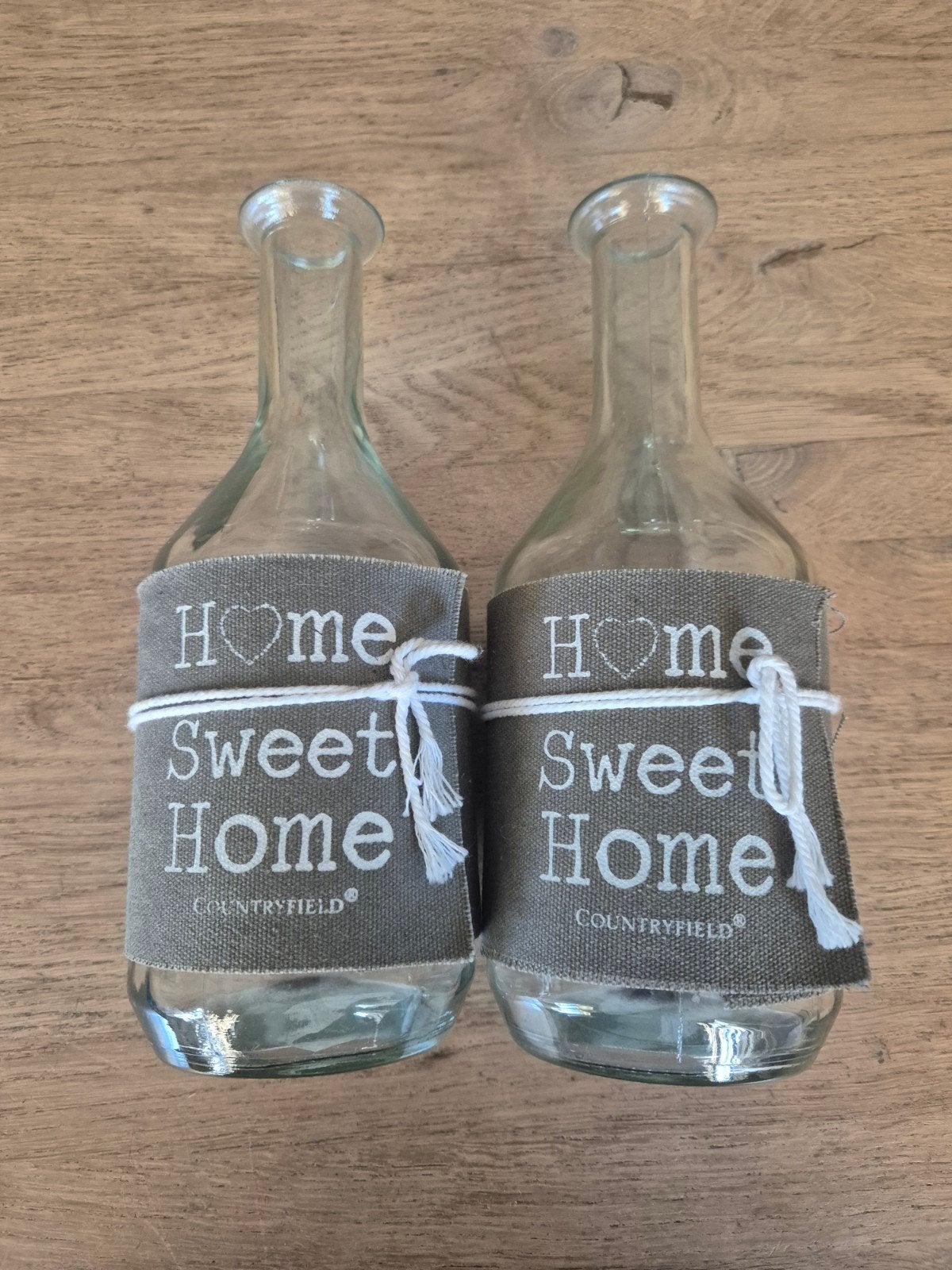 Set van 2 glazen vazen 'Home Sweet Home', Ophalen of Verzenden, Zo goed als nieuw, Overige kleuren, Glas