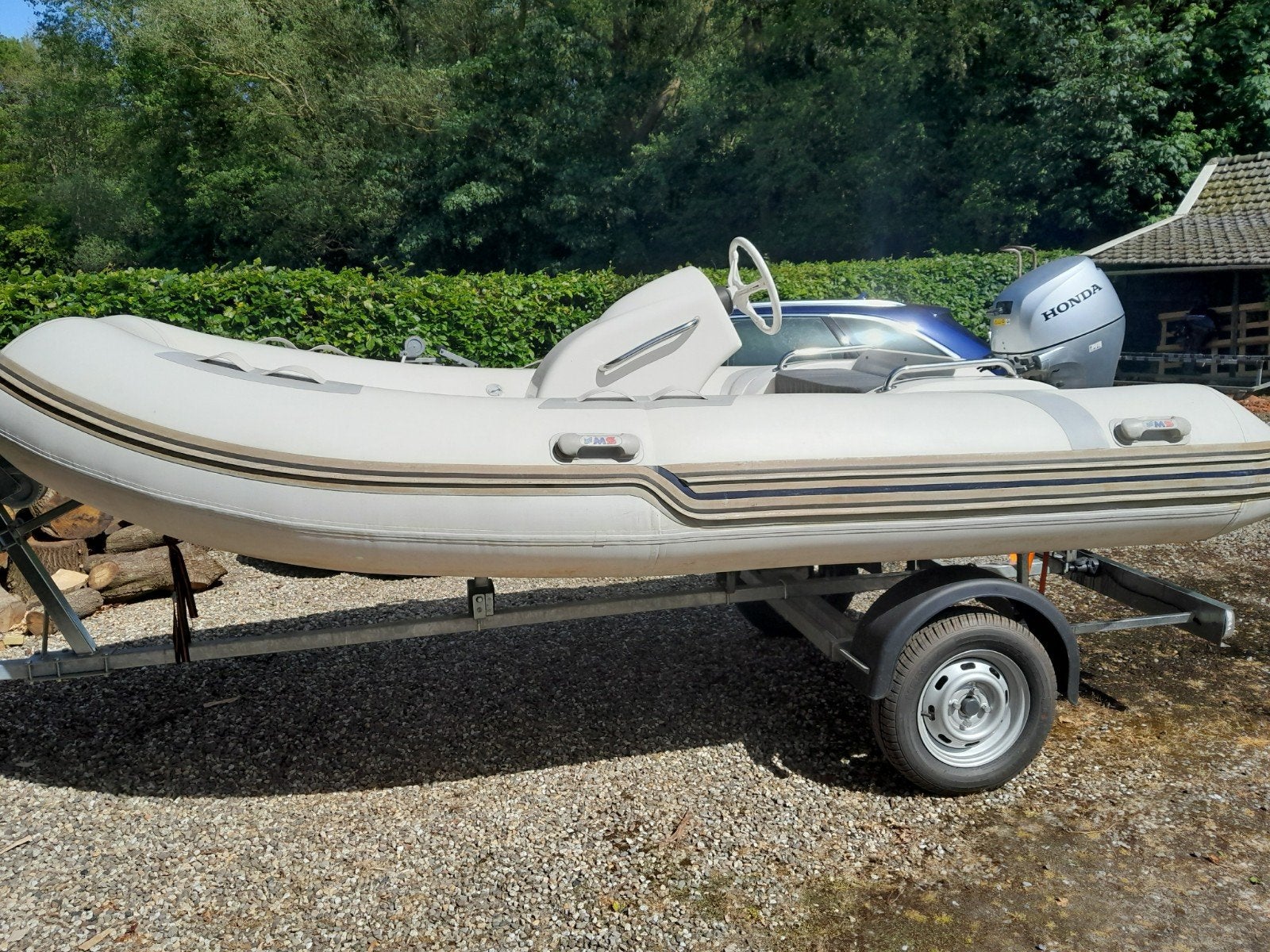 Rib 4 meter met 10 pk Honda en kalf trailer, Ophalen of Verzenden, Buitenboordmotor, Stuurconsole