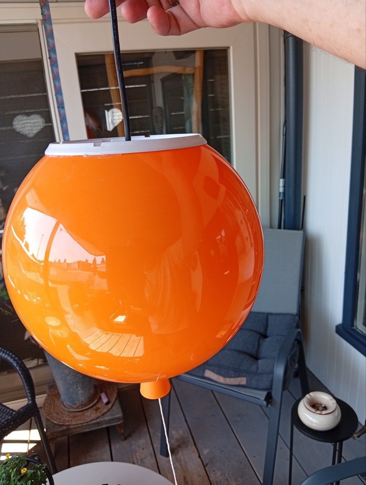Oranje ballonlamp - unieke hanglamp Italië, Kunststof, Gebruikt, 50 tot 75 cm, Ophalen of Verzenden