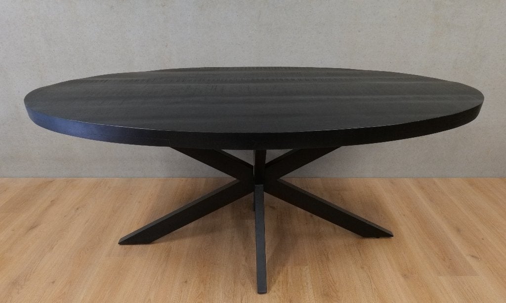 Nieuwe mooie zwarte ovale eettafels mangohout. 160 t/m 240cm, Overige houtsoorten, Vijf personen of meer, Ovaal, Nieuw