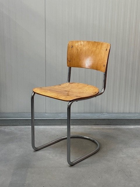 Gispen 108 sledestoel vintage eetkamerstoel buisframestoel, Ophalen, Gebruikt, Jaren 30, Bruin