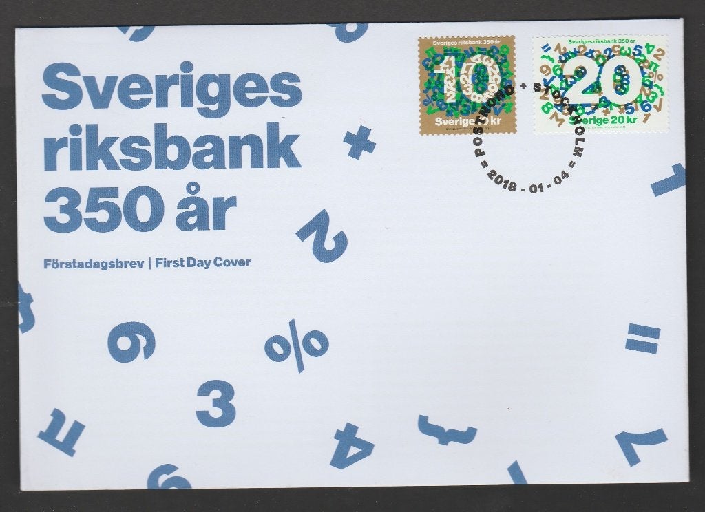 Zweden - FDC - Michelnr 3214-3215 - 350 jr nationale bank, Postzegels en Munten, Postzegels | Europa | Scandinavië, Verzenden