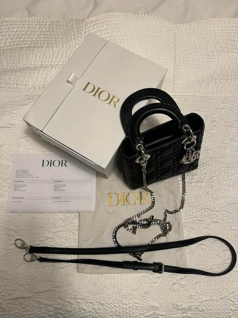 Mini Lady Dior, Ophalen of Verzenden, Gebruikt, Zwart, Handtas