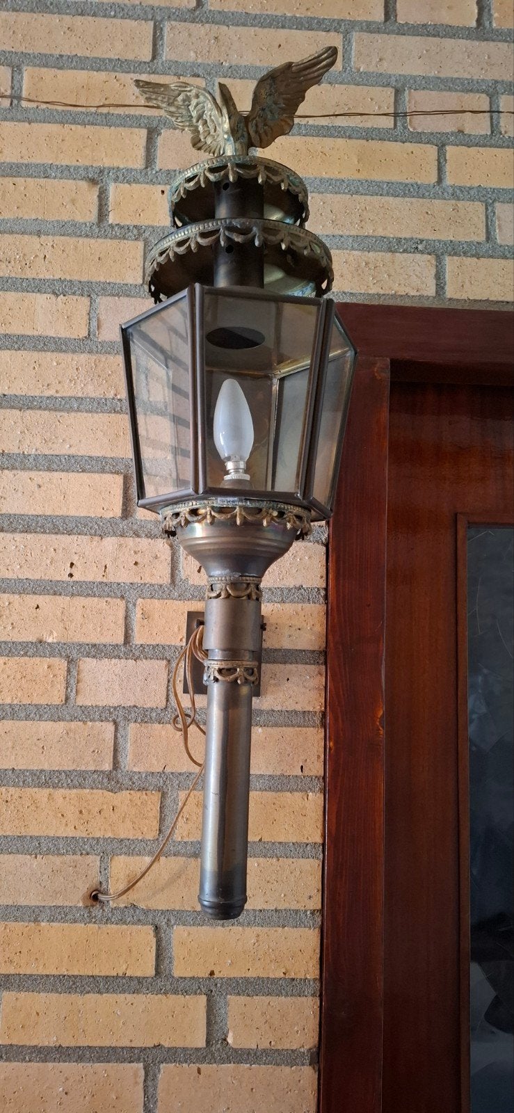 Antieke koetslamp met adelaar - koper/brons, Ophalen