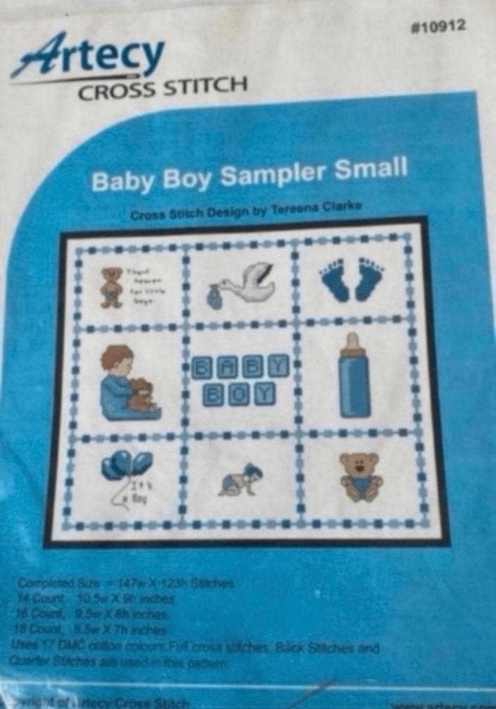 BORDUURPATROON BABY BOY SAMPLER SMALL, Hobby en Vrije tijd, Ophalen of Verzenden, Zo goed als nieuw, Handborduren, Patroon