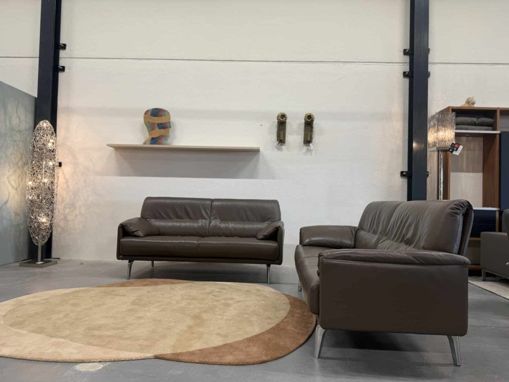 2 als nieuw Leolux Bora Balanza 2,5 zits bank bruin leer 183, Leolux, Info@leolux.nl, 150 tot 200 cm, Tweepersoons