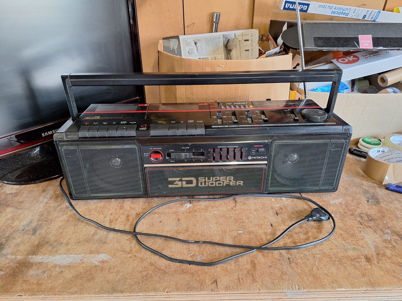 Hitachi TRK-3D5E Boombox - Radio en Cassettes Werken, Ophalen of Verzenden