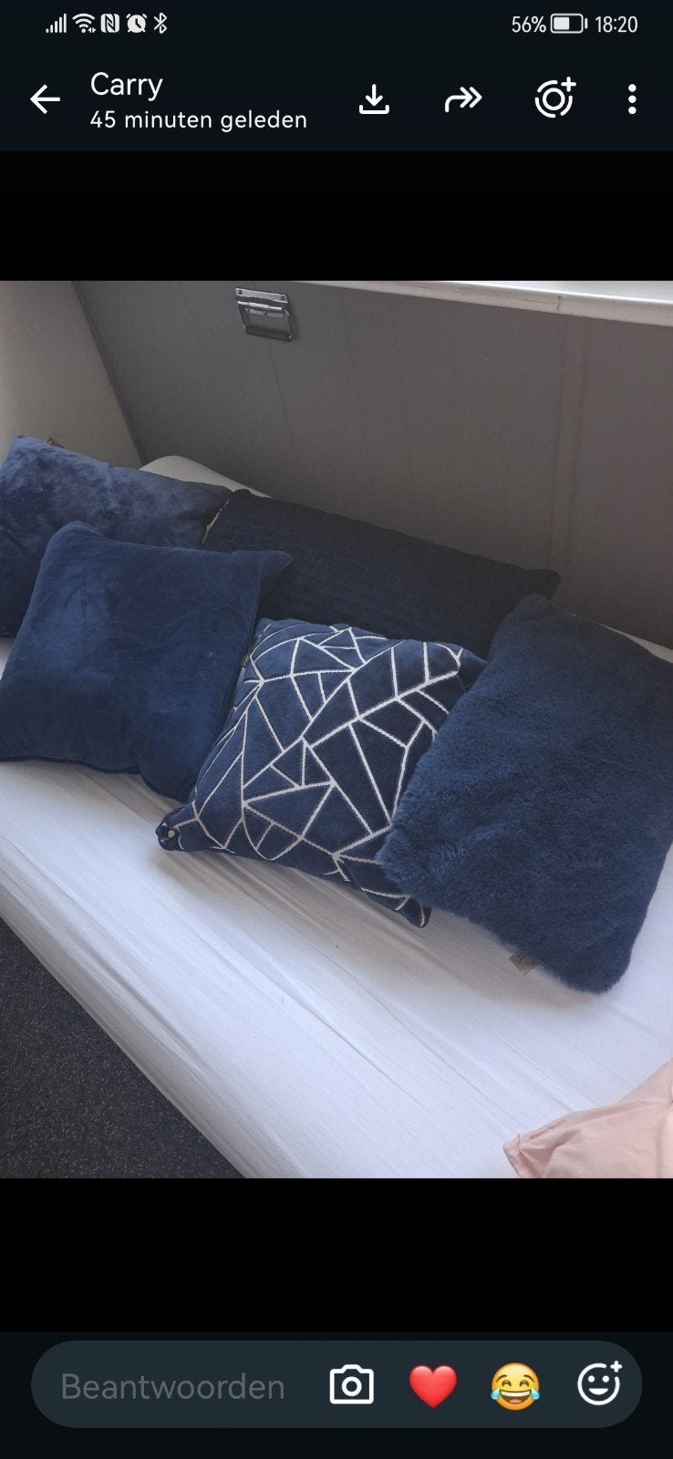 Set van 5 donkerblauwe sierkussens, Overige merken, Gebruikt, Blauw, Met print