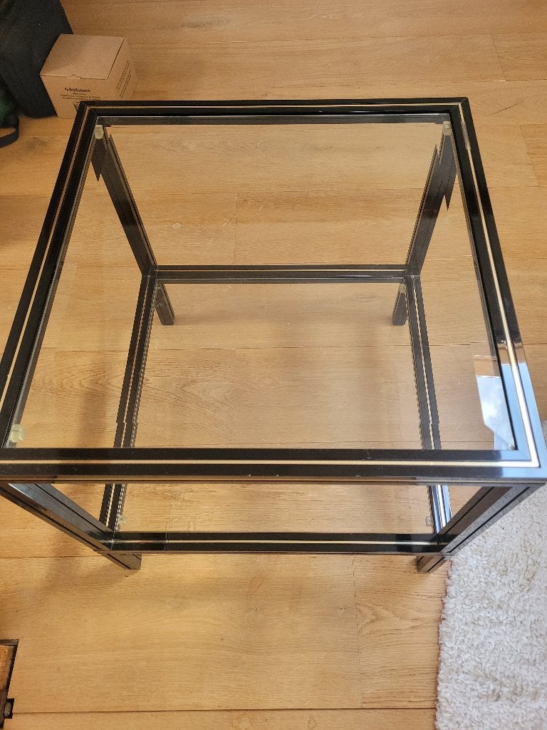 2 Bijzettafels van Pierre Vandel, Gebruikt, Vierkant, 55 tot 75 cm, Glas