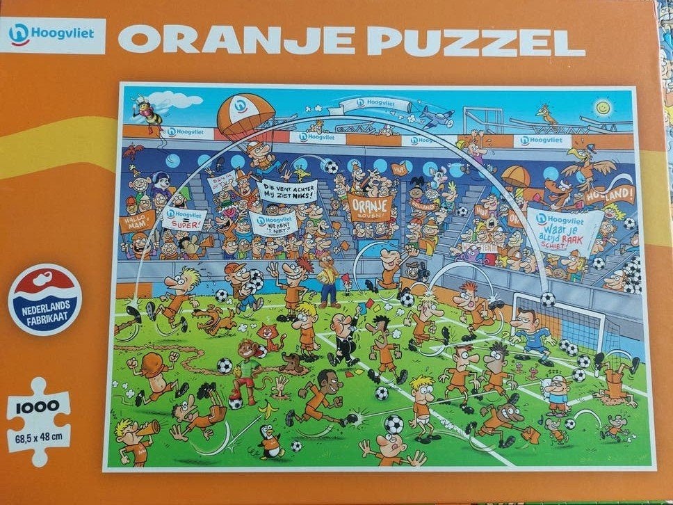 Hoogvliet Oranje Puzzel 1000 stukjes voetbal, Ophalen of Verzenden, 500 t/m 1500 stukjes, Gebruikt, Legpuzzel