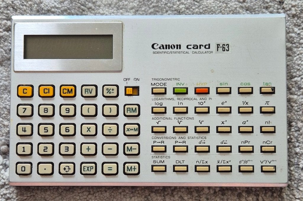 Vintage Rekenmachine Canon Card F-63., Ophalen of Verzenden, Gebruikt