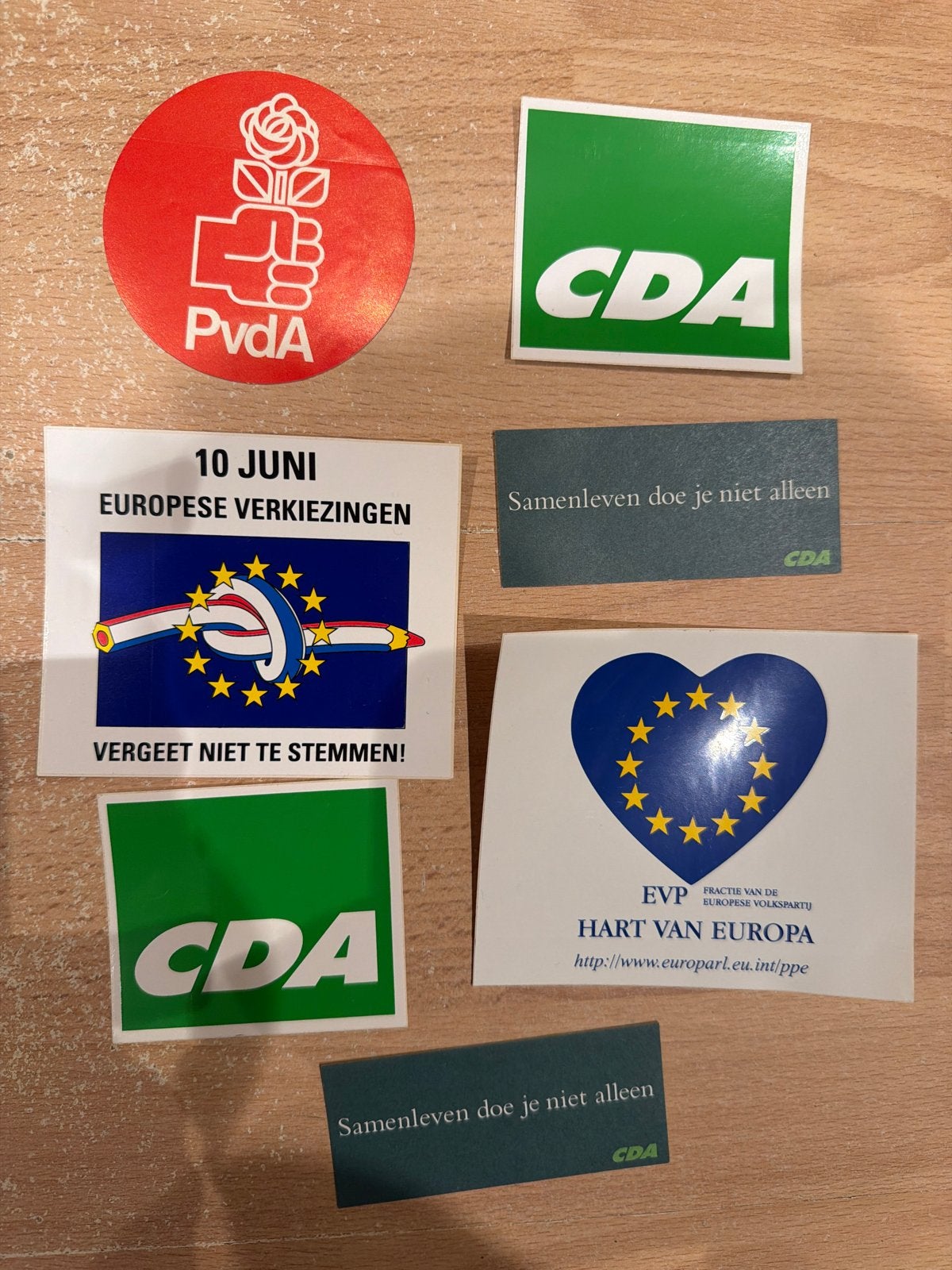 Politieke stickers - PvdA, CDA, Europese Verkiezingen, Ophalen of Verzenden, Gebruikt, Overige typen