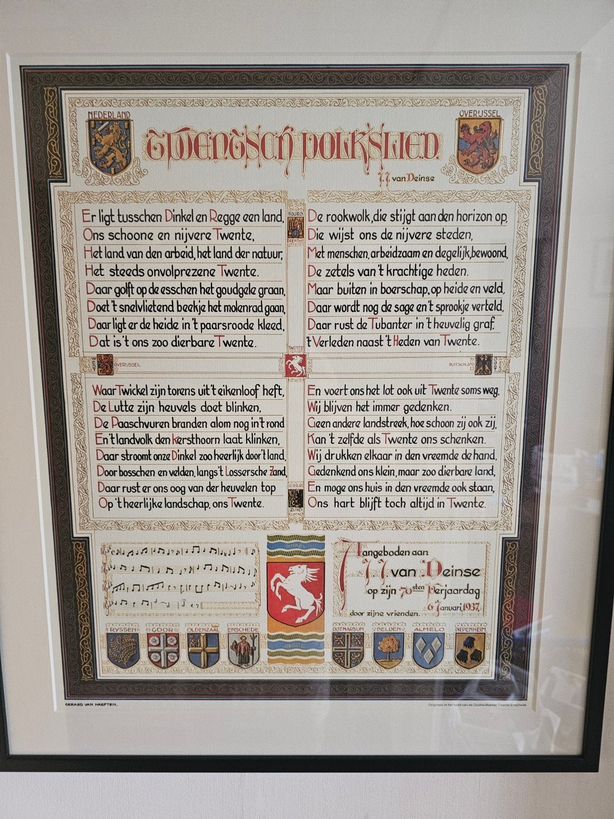 Oud Twents Volkslied ingelijst - van Deinse, Verzamelen, Gebruikt, Ophalen of Verzenden, Voor 1940, Prent