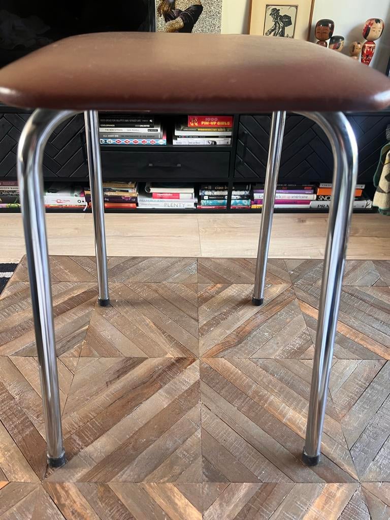 Vintage bruin retro krukje brabantia bijzettafeltje, Ophalen of Verzenden, Gebruikt, Staal