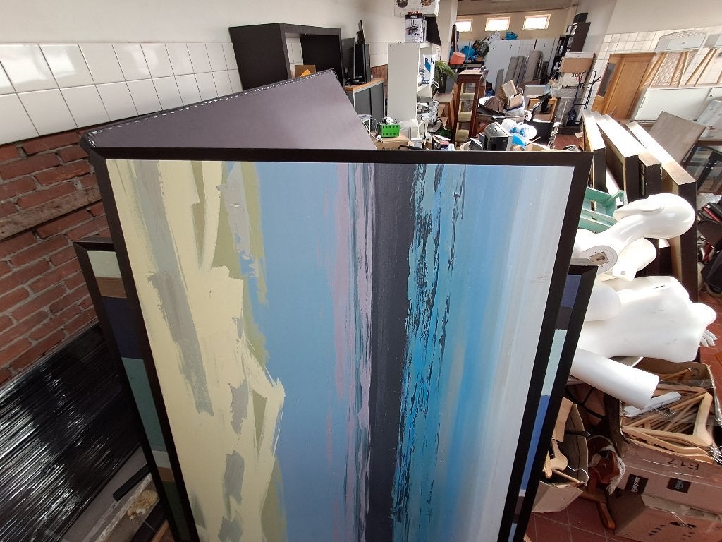 Groot abstract schilderij met houten lijst  CS27355, Ophalen