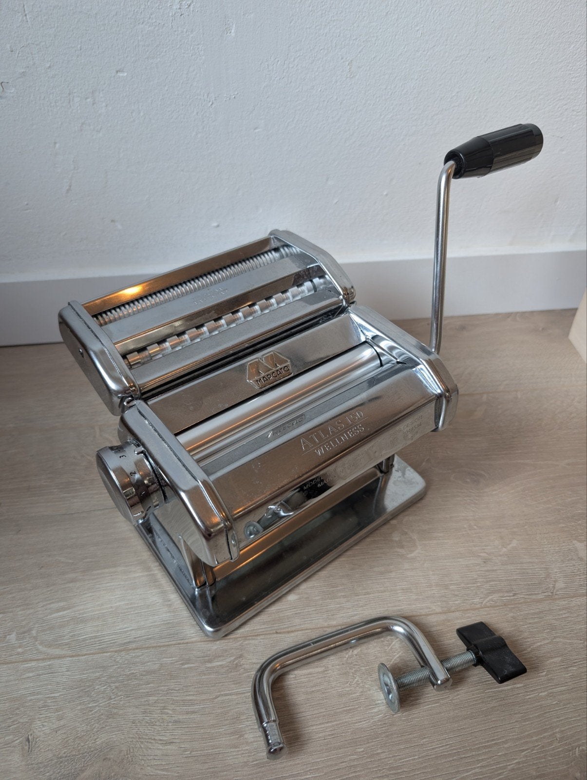 Marcato Atlas 150 Wellness Pastamachine + Droogrek ZGAN, Huis en Inrichting, Keuken | Keukenbenodigdheden, Ophalen, Zilver, Zo goed als nieuw