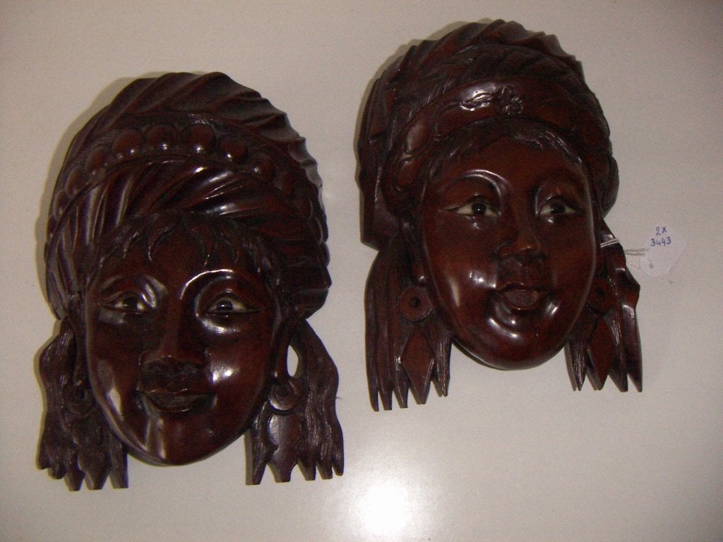 2 x Massief houten maskers., Antiek en Kunst, Ophalen of Verzenden