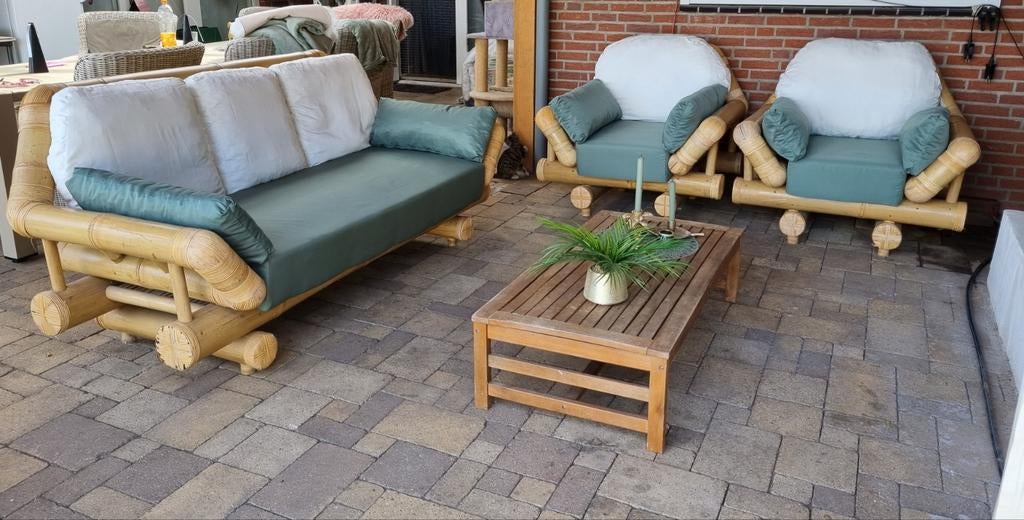Big bamboo bamboe tuinset loungeset zgan !, Ophalen, Zo goed als nieuw, Loungeset, Bank
