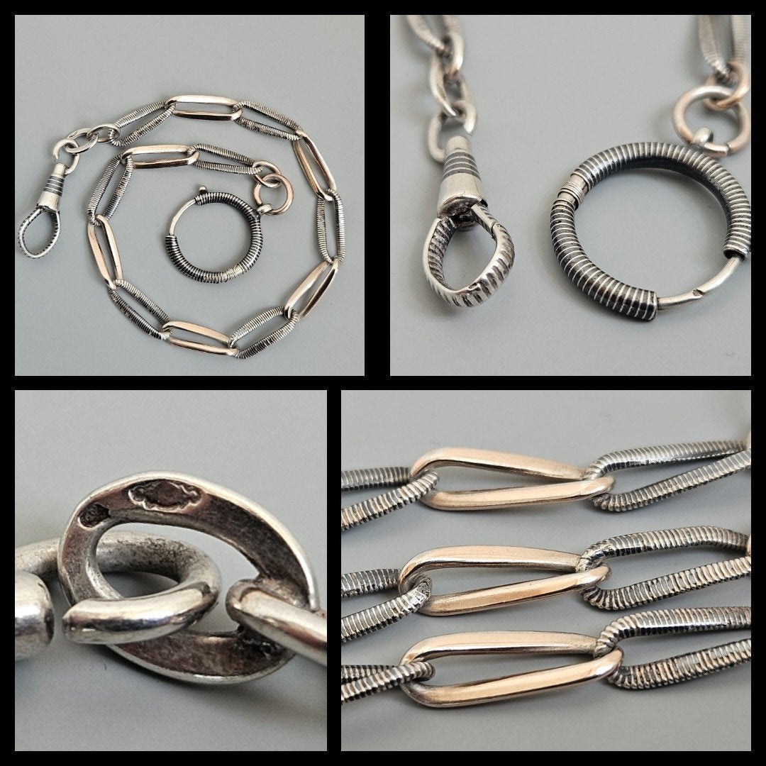 Antiek zilver,  Niëllo zilveren zakhorloge, horlogeketting, Antiek en Kunst, Ophalen of Verzenden, Zilver