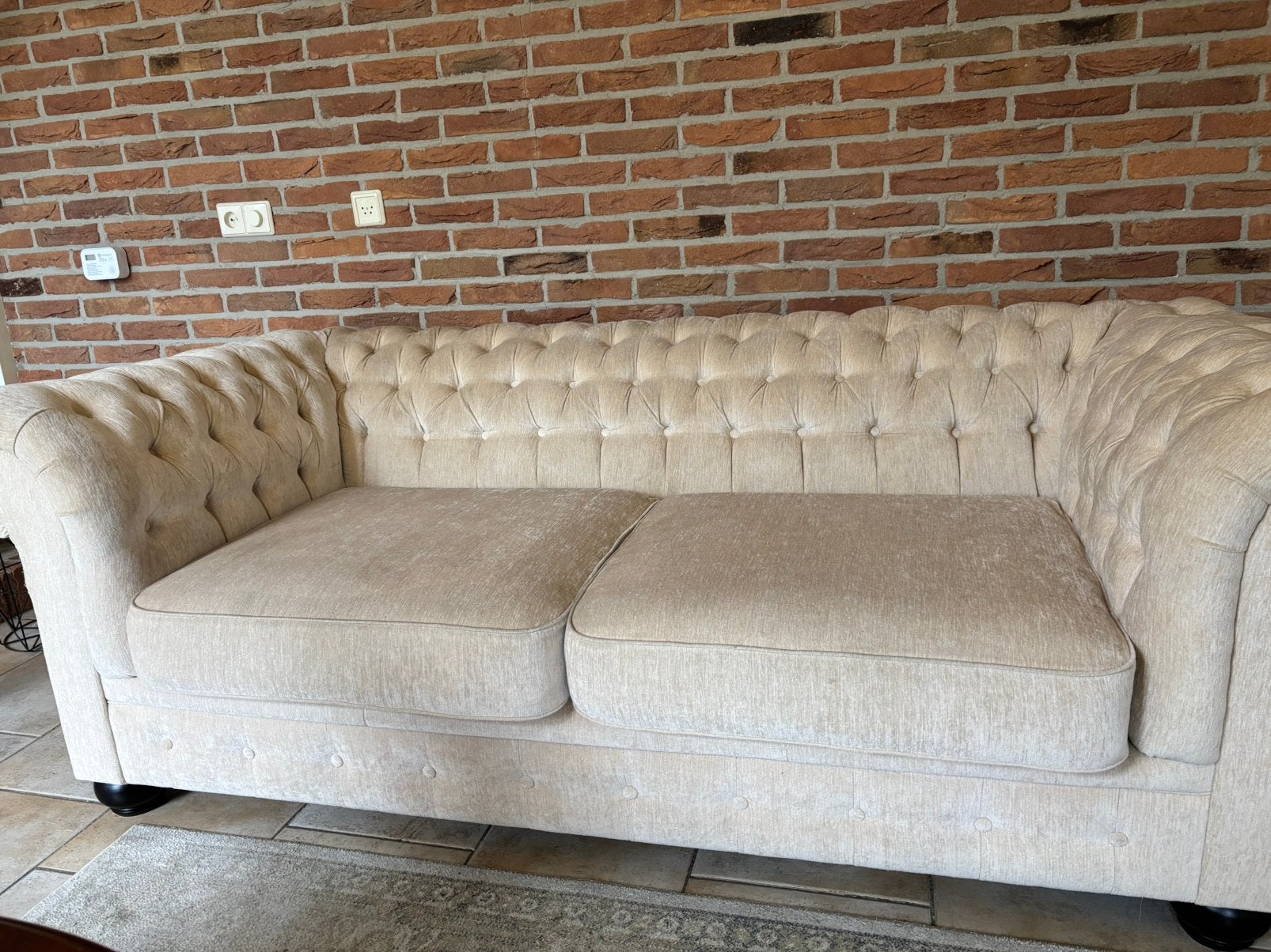 Bankstel chesterfield look velvet/velours, Ophalen, Gebruikt, Chesterfield, Driepersoons