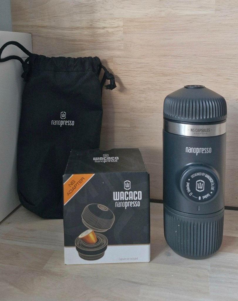 Wacaco Nanopresso + NS Adapter – Draagbare Espressomachine, Afneembaar waterreservoir, Gebruikt, Espresso apparaat, Ophalen of Verzenden