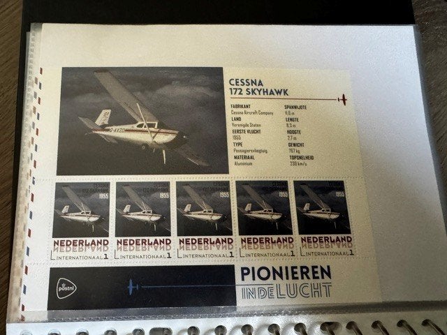 Postzegelvel Nederland: Pionieren in de Lucht - Cessna 172, Ophalen of Verzenden, Na 1940, Postfris