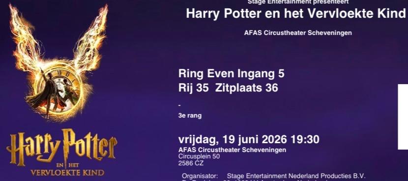 2 kaartjes Harry Potter en het vervloekte kind 19 juni, Tickets en Kaartjes, Theater | Musical, Twee personen, Juni