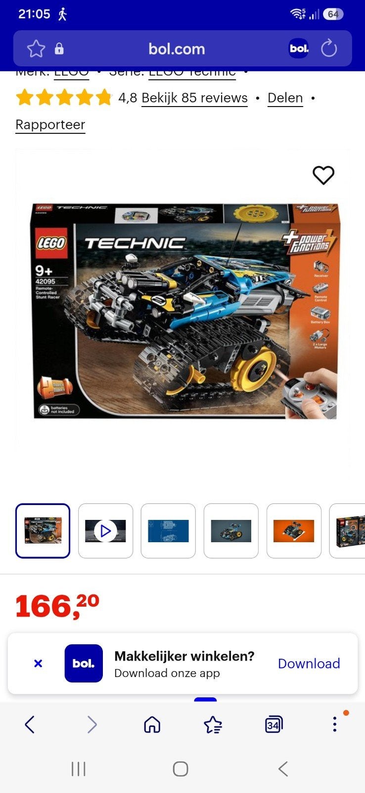Lego Technic 42095 RC Stunt Racer - rijdt niet, Ophalen of Verzenden