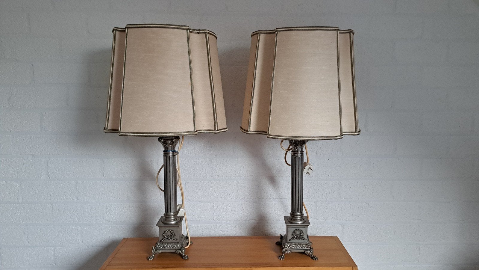Antieke/ klassieke lampen op tinnen voet (set), Ophalen
