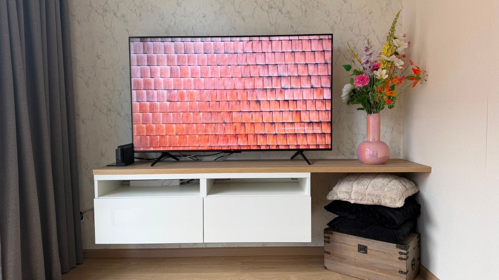 IKEA Bestå tv meubel met lades en eikenhouten blad, Ophalen, Gebruikt, 100 tot 150 cm, Minder dan 100 cm