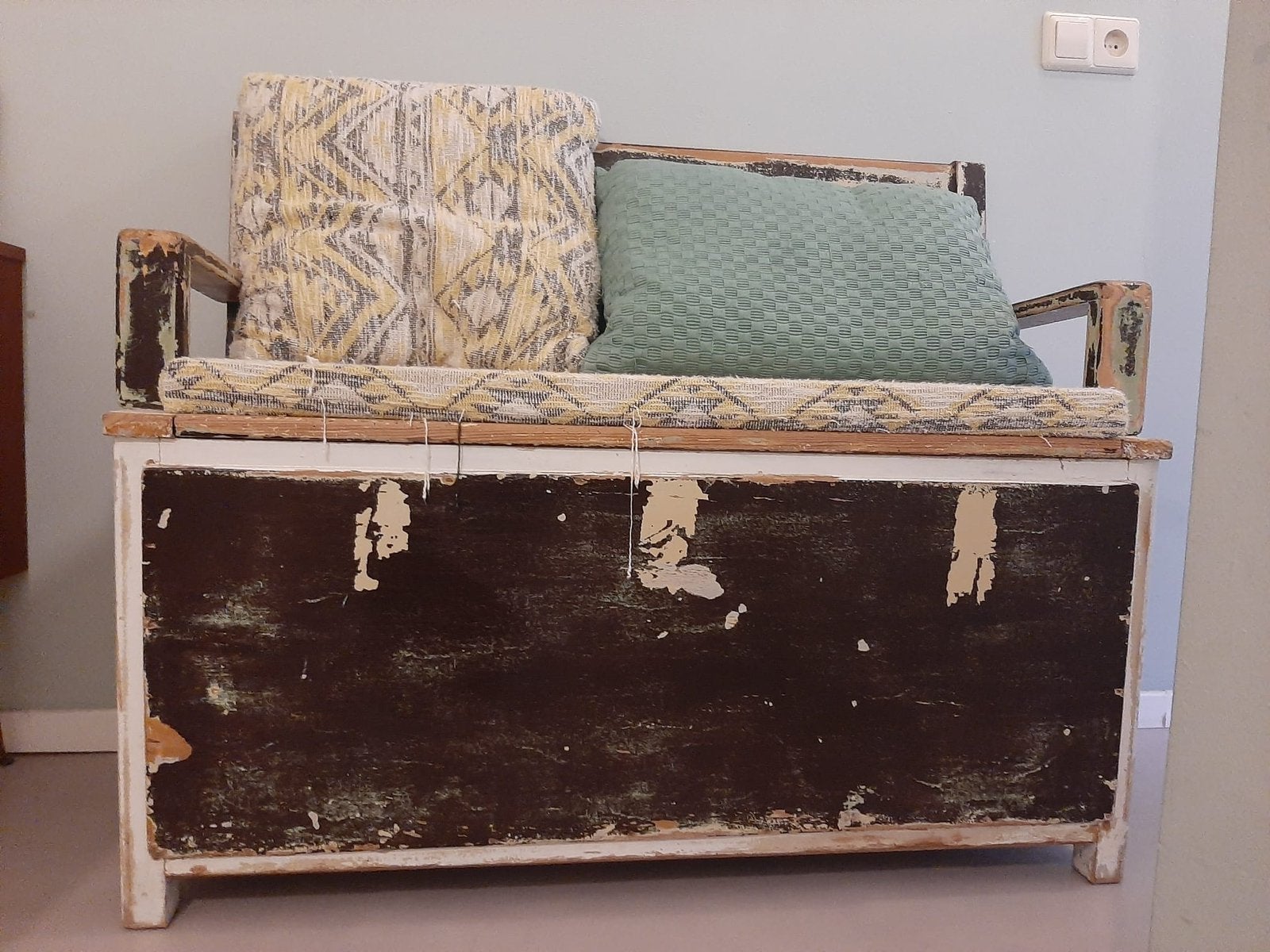 Vintage (opberg)bankje met klep, Ophalen, Minder dan 50 cm, Gebruikt, 50 tot 100 cm